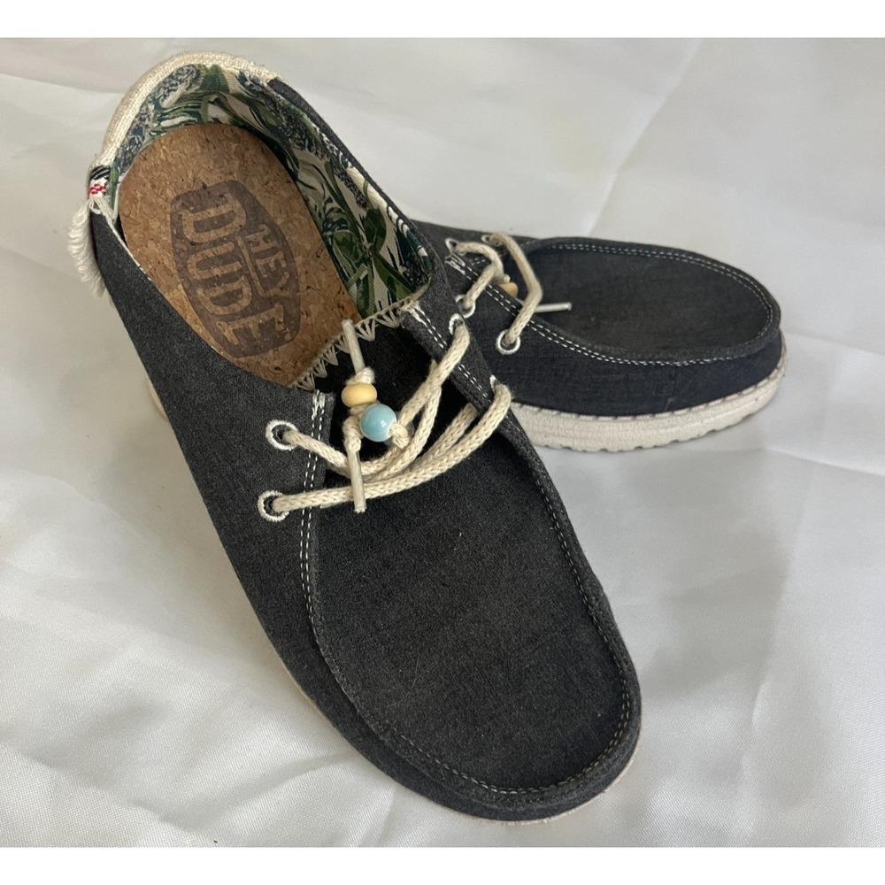 Hey Dude Wendy Womens Charcoal Grey Canvas Slip On Loafer‎ Shoes Tropical Size 6